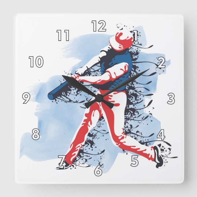 Sehr Cooler und farbenfroher Baseball-Player Quadratische Wanduhr (Vorderseite)