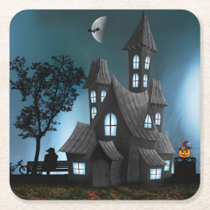 Sehr Cooles Beängstigendes Halloween Cartoon House Rechteckiger Pappuntersetzer
