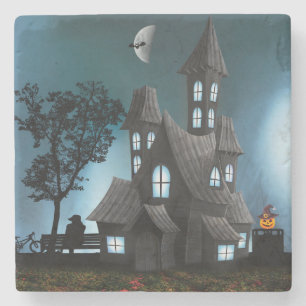 Sehr Cooles Beängstigendes Halloween Cartoon House Steinuntersetzer
