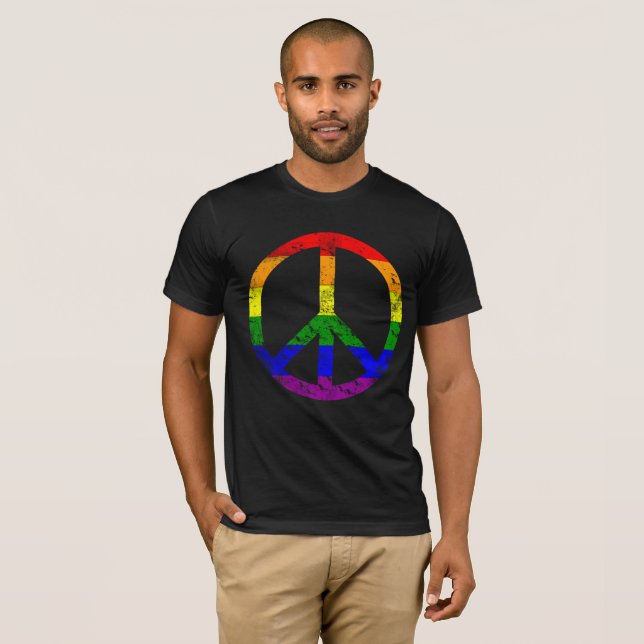 Sehr Cooles Regenbogenfahne Friedenszeichen T-Shirt (Vorne ganz)