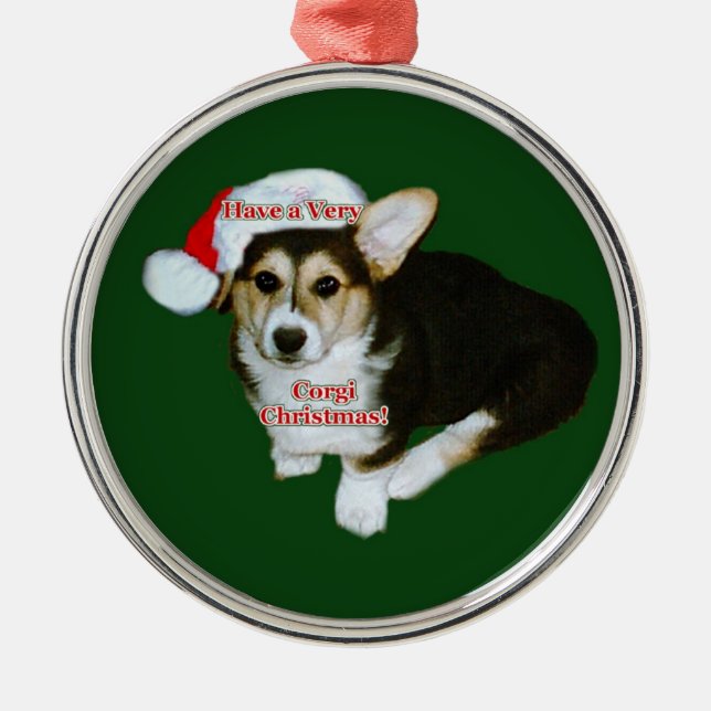 Sehr Corgi-WeihnachtenGimli Welpe Prem. Rundes Ornament Aus Metall (Vorne)
