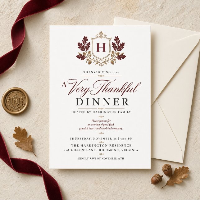 Sehr Dankbares Monogramm Thanksgiving-Dinner Einladung (Von Creator hochgeladen)