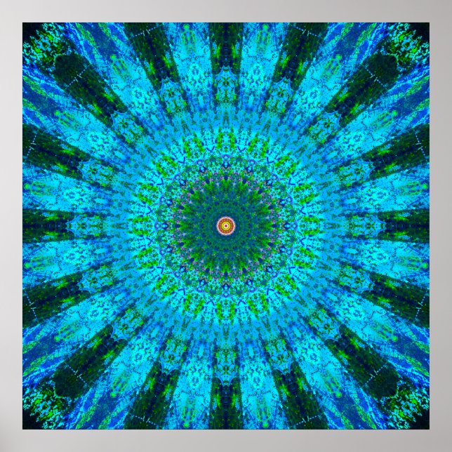 Sehr detailliert Green und Blue Mandala Poster (Vorne)