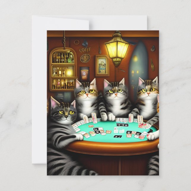 Sehr detaillierte Katzen Poker spielen Mitteilungskarte (Vorderseite)