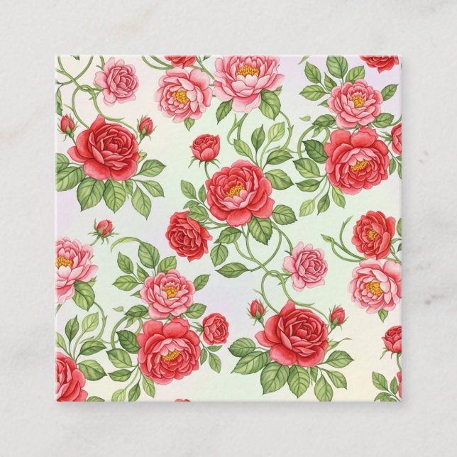 Sehr detailliertes, nahtloses Blumenmuster, lebend Quadratische Visitenkarte (Vorderseite)