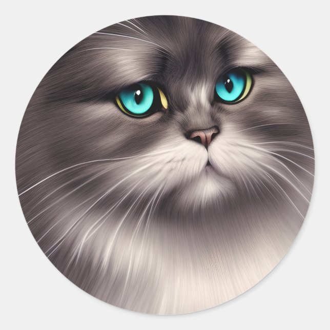 Sehr detailliertes persisches Cat Digital Triptych Runder Aufkleber (Vorderseite)