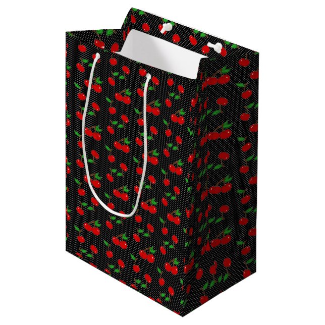 Sehr Dotty Kirschgeschenk-Tasche im Schwarzen Mittlere Geschenktüte (Vorderseite Schrägansicht)