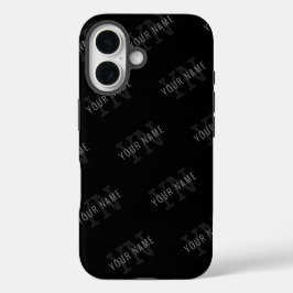 Sehr dunkelgraues und schwarzes Monogramm-Namen-Mu iPhone 16 Hülle
