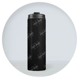 Sehr dunkelgraues und schwarzes Monogramm-Namen-Mu Thermosbecher