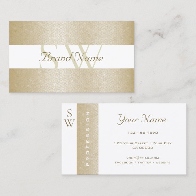 Sehr elegante Perle und Weiß mit Monogramm-Qualitä Visitenkarte (Vorne/Hinten)