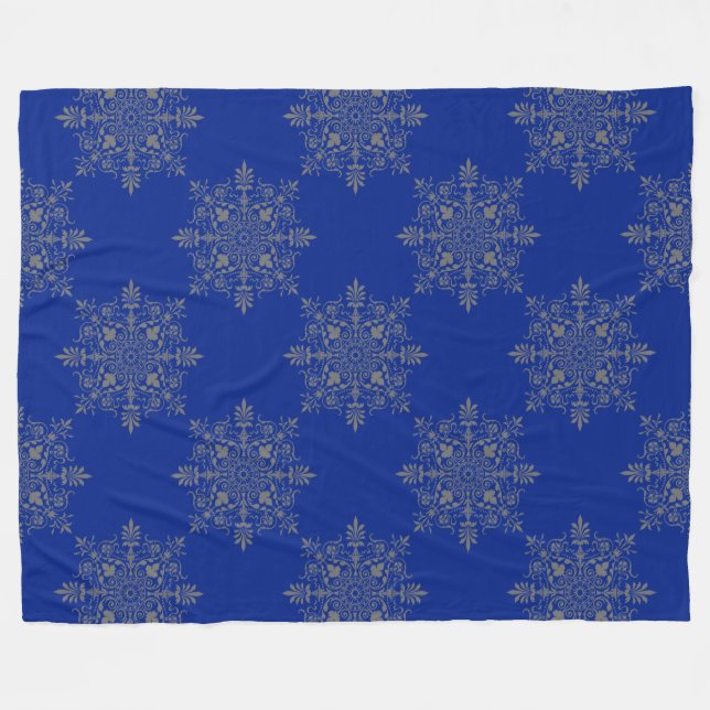 Sehr elegantes Damask Muster Royal Blue Fleecedecke (Vorderseite (Horizontal))
