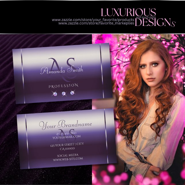 Sehr elegantes, Lila schimmerndes Rhinestones Mono Visitenkarte (Von Creator hochgeladen)