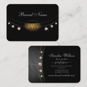 Sehr elegantes Schwarz und Gold mit Monogram Diamo Visitenkarte