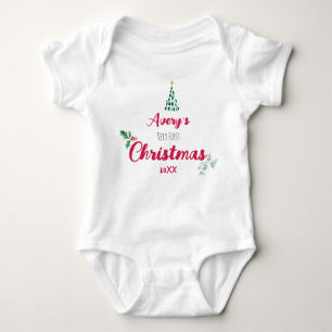 Sehr erster Weihnachts-individuelle Name und Jahr Baby Strampler