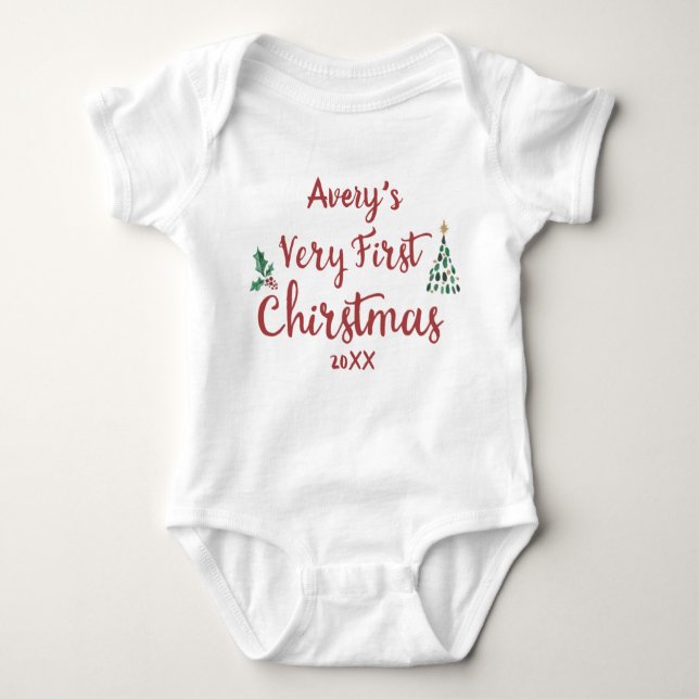 Sehr erster Weihnachts-individuelle Name und Jahr Baby Strampler (Vorderseite)