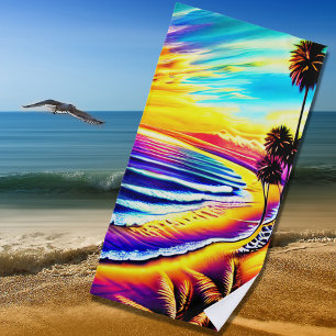 Sehr farbenfrohe Sonnenuntergänge und Palmen Strandtuch