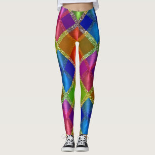 Sehr farbiges geometrisches Design mit Glitzer Leggings