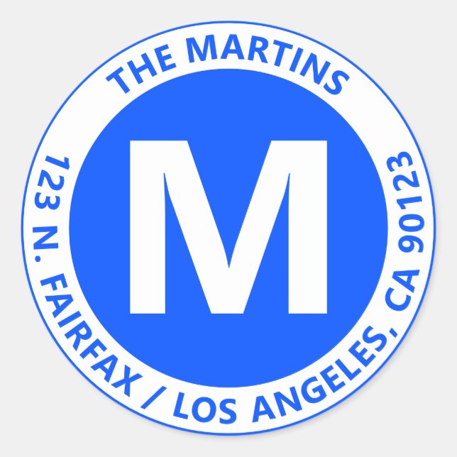 Sehr fett, modern, blau und weiß, Monogramm und Te Runder Aufkleber (Vorderseite)