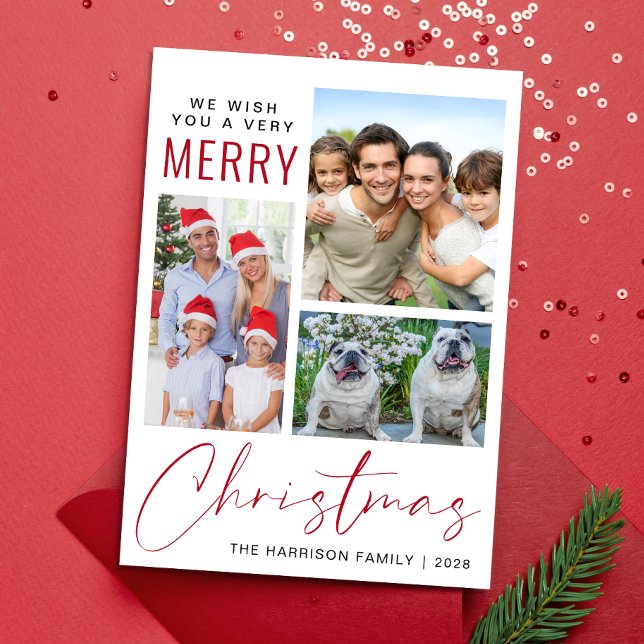 Sehr frohe 3 Foto Weihnachten (This holiday season, let your family's smiles and heartwarming memories shine on our 3 photo card)