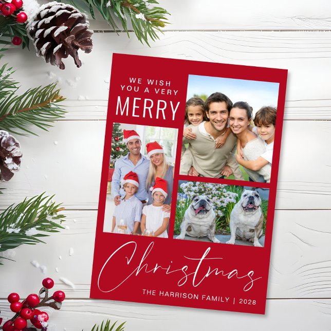 Sehr frohe 3 Foto Weihnachten (This holiday season, let your family's smiles and heartwarming memories shine on our 3 photo card)
