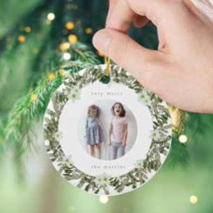 Sehr frohe Kiefer und blumengeschmücktes Foto Keramik Ornament