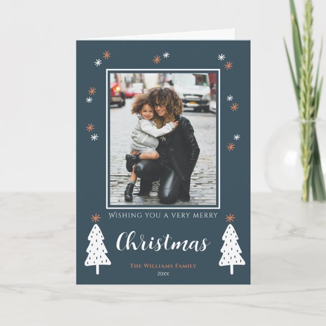 Sehr frohe Weihnachten Moderne Doodle Trees Foto (Vorderseite)