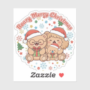 "Sehr frohe Weihnachten" Niedliche Teddybär-Famili Aufkleber
