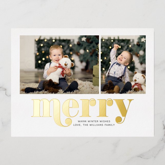Sehr frohe Weihnachtsgalerie von 2 Fotos Urlaub Folie Einladungspostkarte (Vorderseite)
