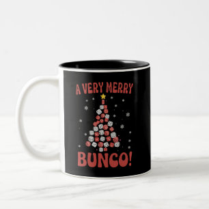 Sehr fröhlicher Bunco-Weihnachtsbaum-Würfelspielab Zweifarbige Tasse