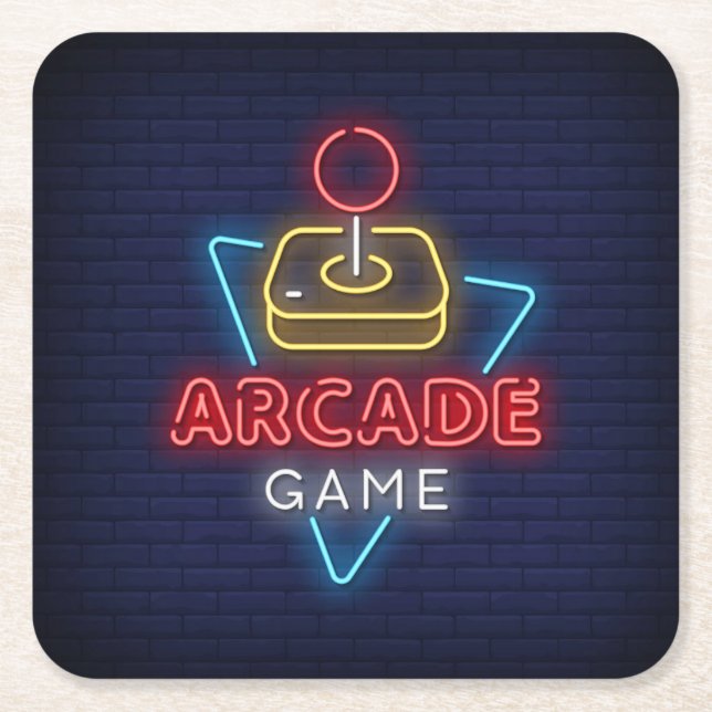 Sehr Fun Classic Arcade Spiel mit Joystick Neon Rechteckiger Pappuntersetzer (Vorderseite)