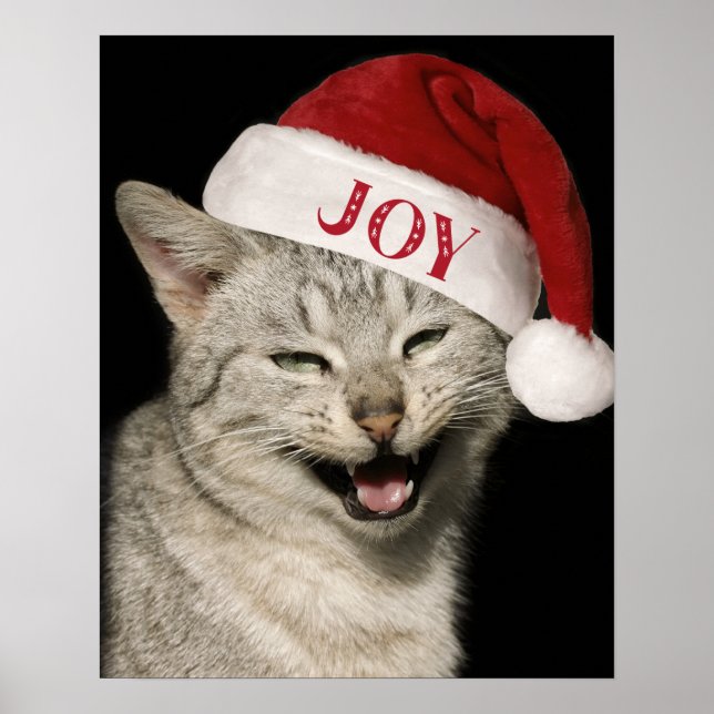 Sehr Funny Santa Cat Laugh Foto Weihnachten Poster (Vorne)