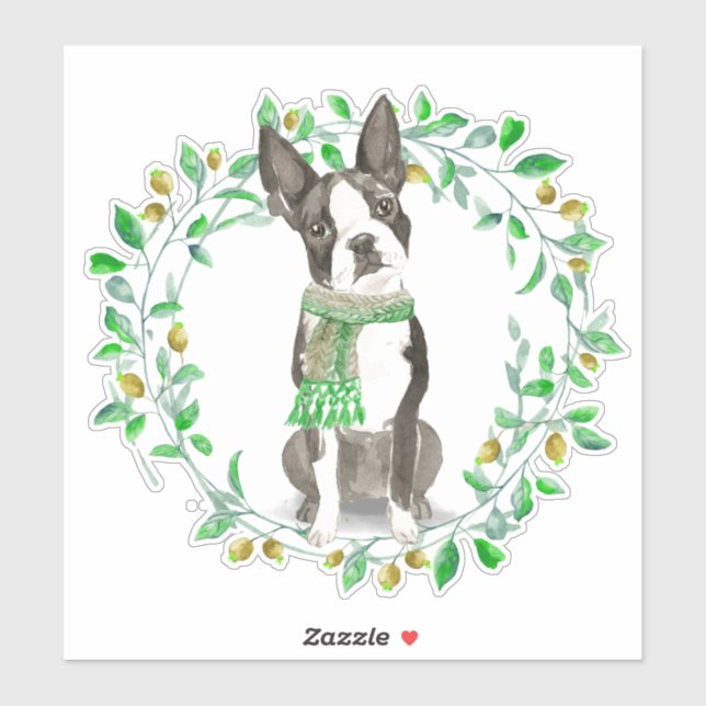 Sehr geehrte kleine Boston Terrier mit Scarf Aufkleber (Blatt)