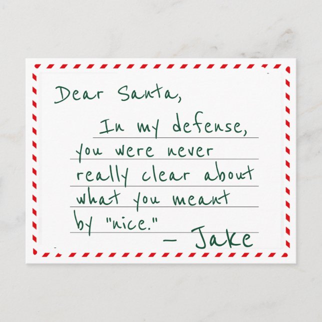 Sehr geehrter Santa Defendant Plea Funny Christmas Postkarte (Vorderseite)