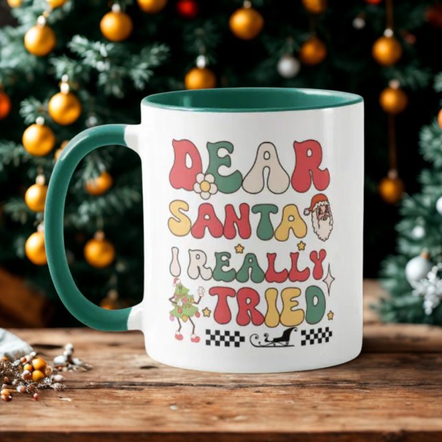Sehr geehrter Santa I wirklich versucht Retro Funn Tasse (Von Creator hochgeladen)