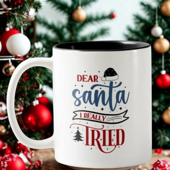 Sehr geehrter Santa I wirklich versucht Retro Funn Zweifarbige Tasse (Von Creator hochgeladen)