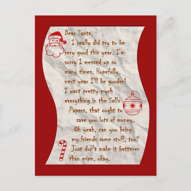 Sehr geehrter Weihnachtsmann, Postkarte (Vorderseite)