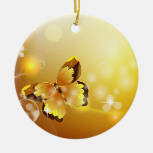 Sehr Gelb, Schmetterling und Blasen Keramik Ornament