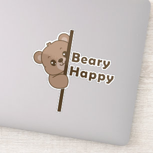 Sehr Glücklicher Süßer Spähender Bär Doodle Kawaii Aufkleber