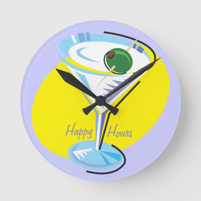 Sehr glückliches Hours_retro-style Martini Glas Runde Wanduhr (Vorderseite)