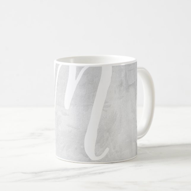 Sehr große Tasse für Monogramm-Grau Stucco-Textur (VorderseiteRechts)