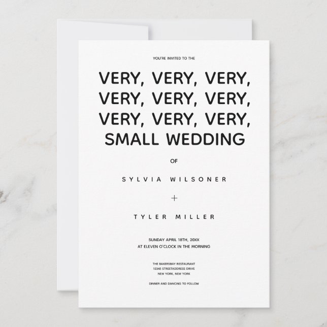 Sehr kleine Hochzeit Schwarz-weiße Typografie Mini (Vorderseite)