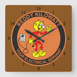 Sehr lustige Reddy-Kilowatt-Wall-Uhr Quadratische Wanduhr
