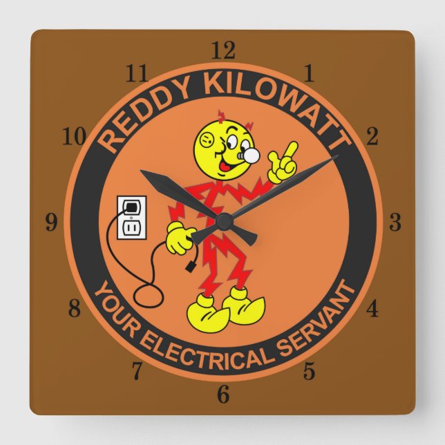 Sehr lustige Reddy-Kilowatt-Wall-Uhr Quadratische Wanduhr (Vorderseite)
