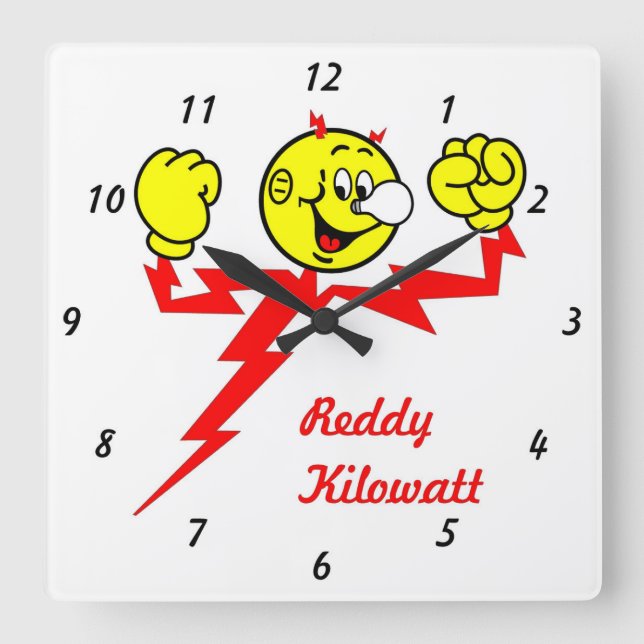 Sehr lustige Reddy-Kilowatt-Wall-Uhr Quadratische Wanduhr (Vorderseite)