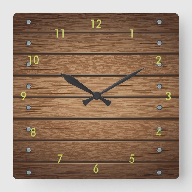 Sehr lustige Simulation der Wand aus Holzplatten Quadratische Wanduhr (Vorderseite)