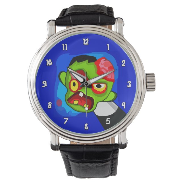 Sehr lustiger Cartoon Zombie mit Stift durch das A Armbanduhr (Vorderseite)