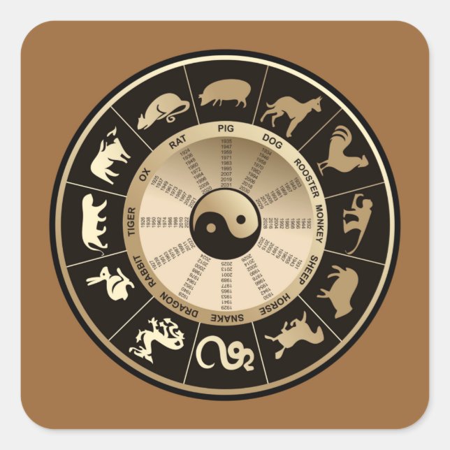 Sehr lustiges chinesisches Horoskop-Sticker-Set Quadratischer Aufkleber (Vorderseite)