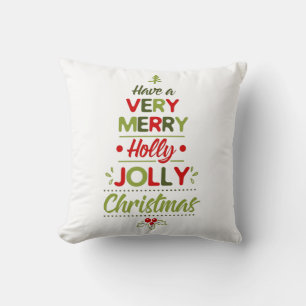 Sehr Merry Holly Jolly Weihnachtsbaum Typografie  Kissen