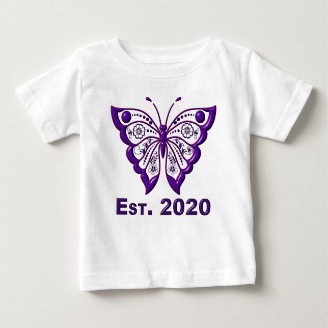 Sehr Niedlich "Est. 2020 Lila Schmetterling" Baby T-shirt (Vorderseite)