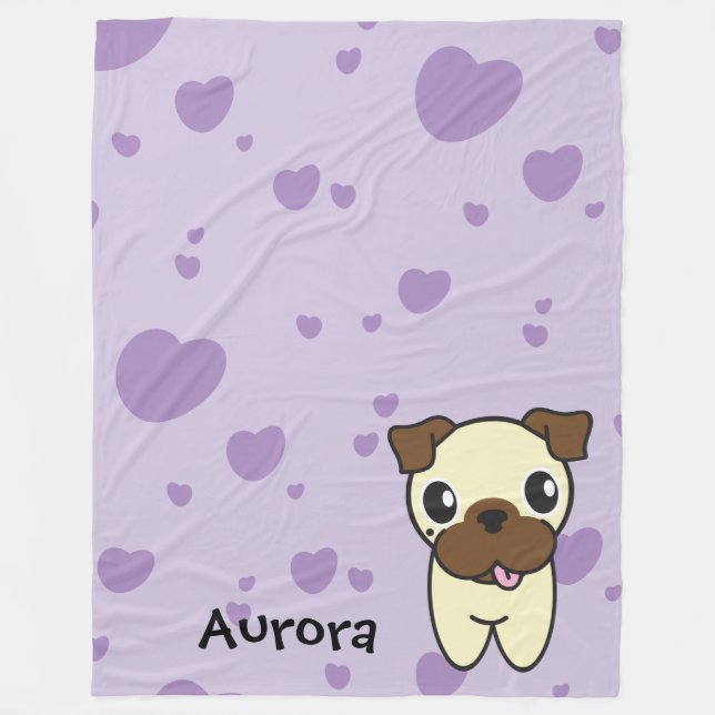 Sehr niedliche Aurora das Mops-lila Herz Fleecedecke (Vorderseite)